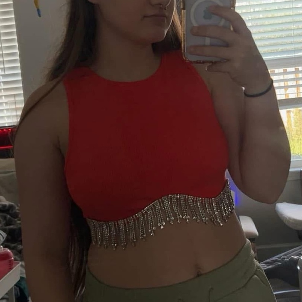 Orange Beaded Crop Top